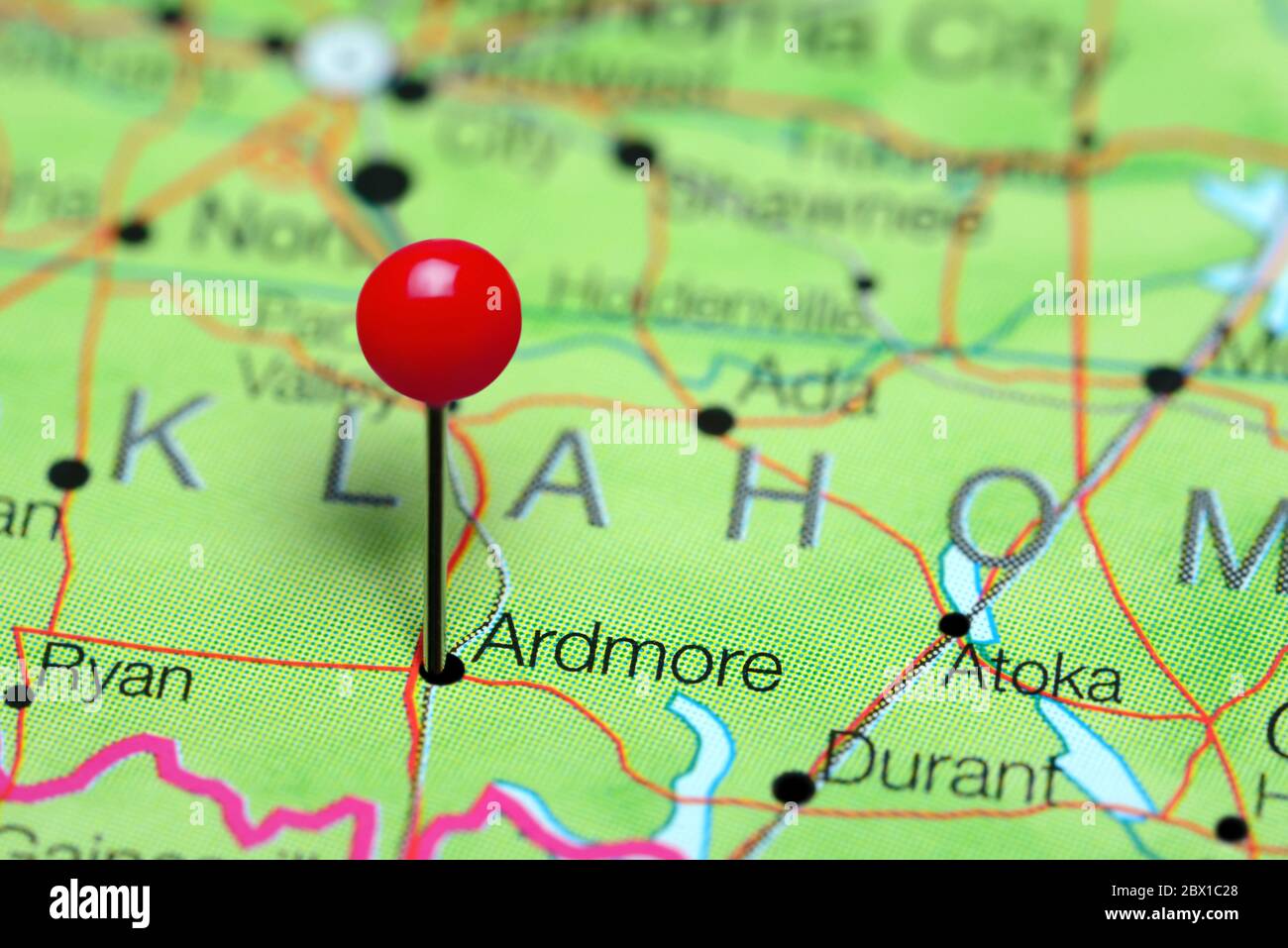Ardmore auf einer Karte von Oklahoma, USA Stockfoto