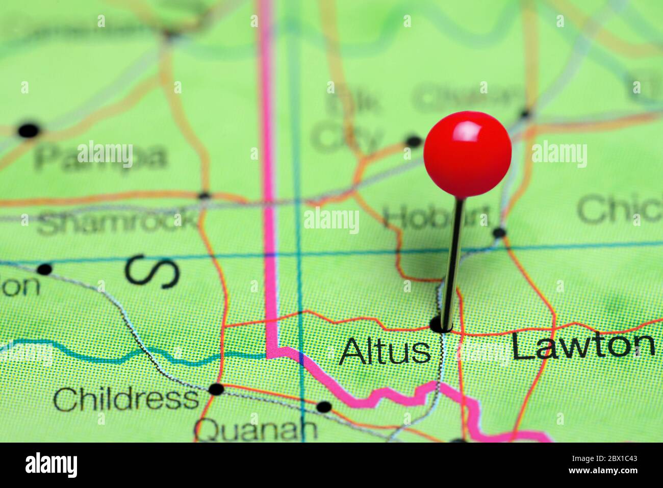 Altus auf einer Karte von Oklahoma, USA Stockfoto