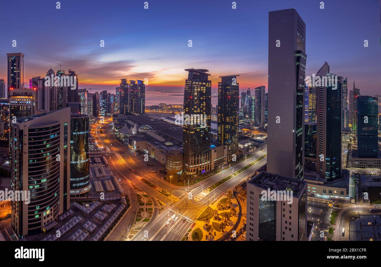 Wunderschöne Stadtansicht der West Bay Area Doha City Stockfoto
