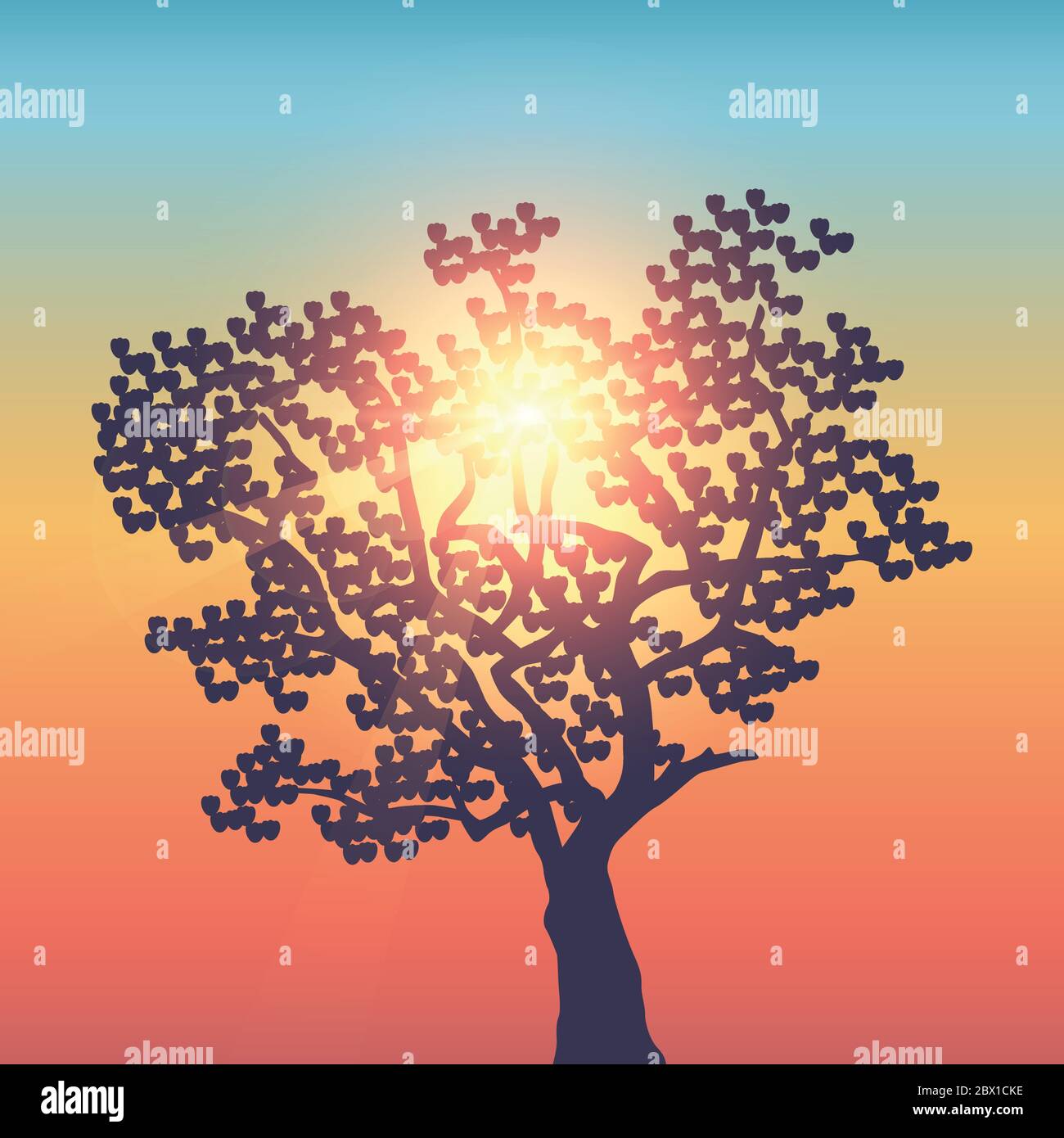 Großer Baum in sonnigen bunten Himmel Vektor-Illustration EPS10 Stock Vektor