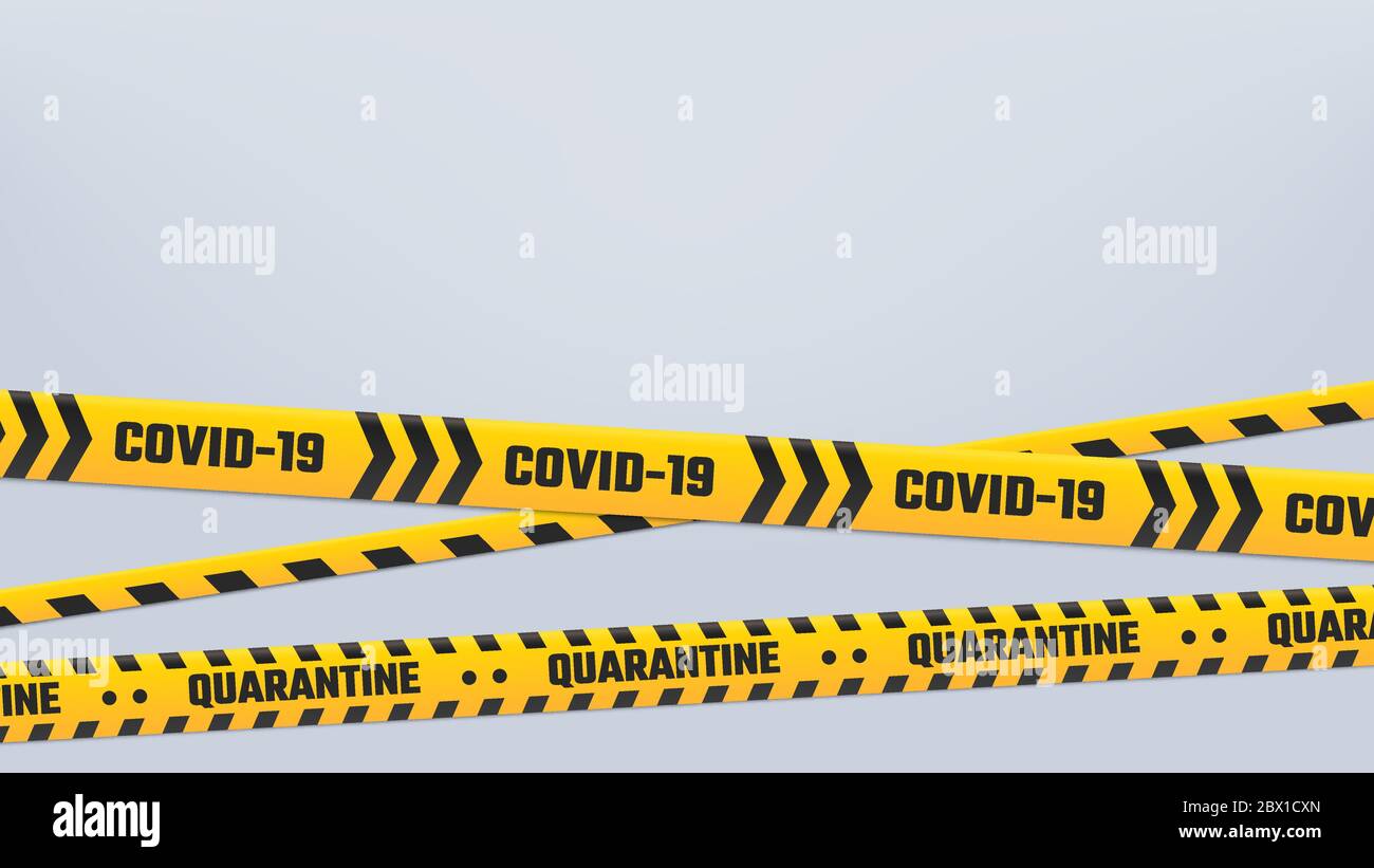Covid-19 Quarantäne Streifen Cordon oder Bordüre, gelbes Band Stock Vektor