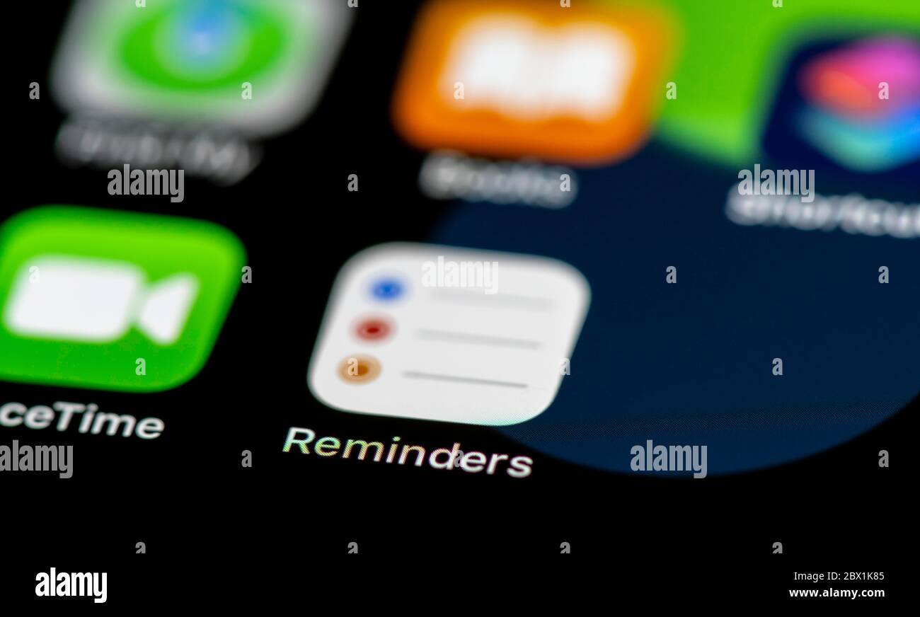 Erinnerungen App, App Symbole auf einem Handy-Display, iPhone, Smartphone, Nahaufnahme Stockfoto