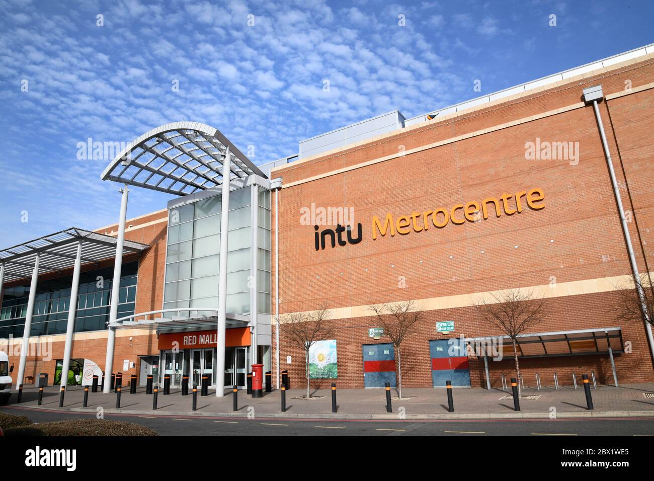 Blick von außen auf das Metro Center Einkaufszentrum in Gateshead. Stockfoto