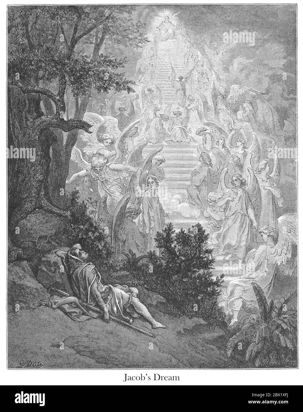 Jakobs Traum Genesis 28:12 aus dem Buch 'Bible Gallery' illustriert von Gustave Dore mit Erinnerungen von Doré und beschreibende Briefpresse von Talbot W. Chambers D.D. Herausgegeben von Cassell & Company Limited in London und gleichzeitig von Mame in Tours, Frankreich im Jahr 1866 Stockfoto