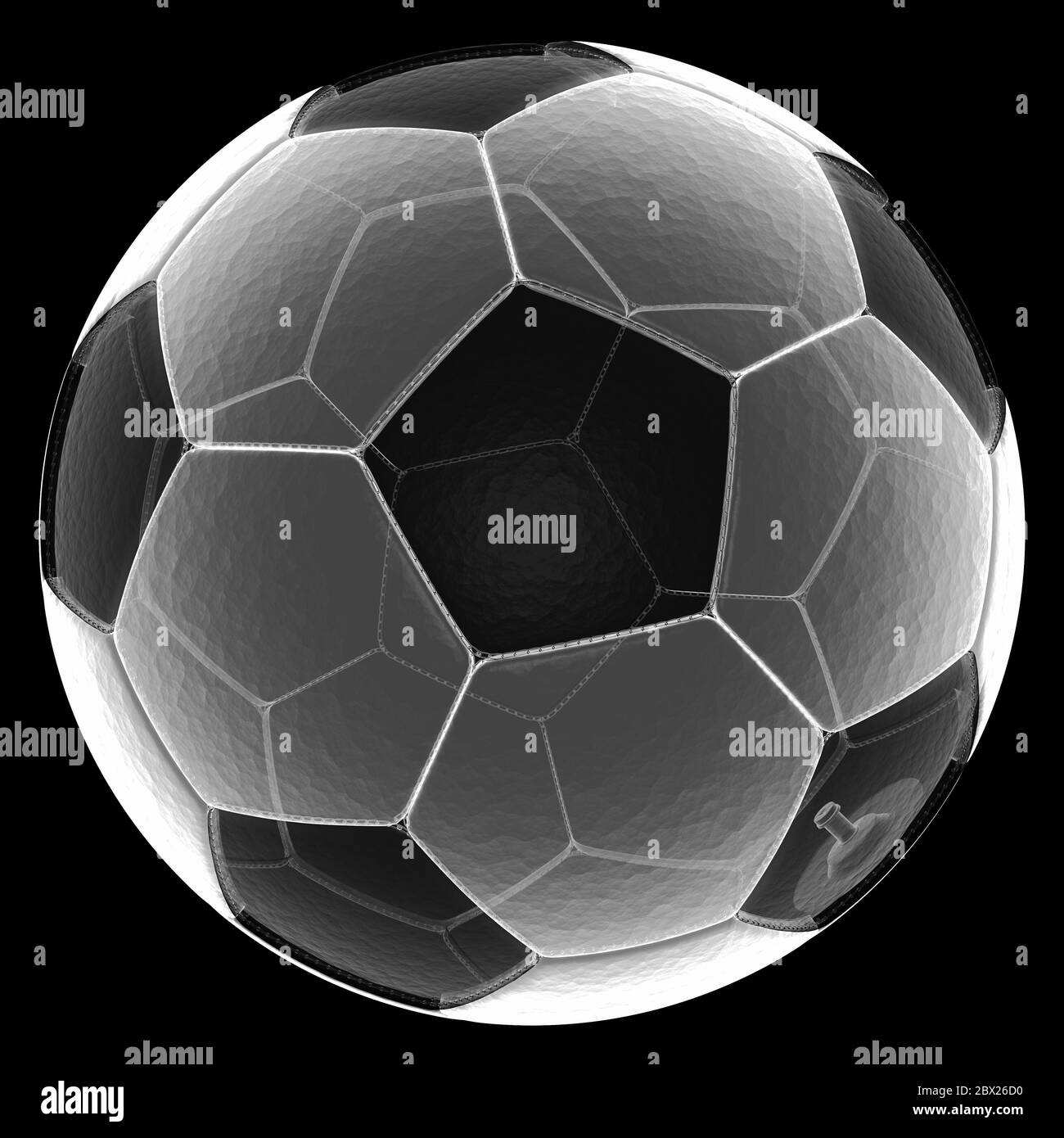 Fußball-Röntgen, Ball-Röntgen auf schwarzem Hintergrund. Stockfoto