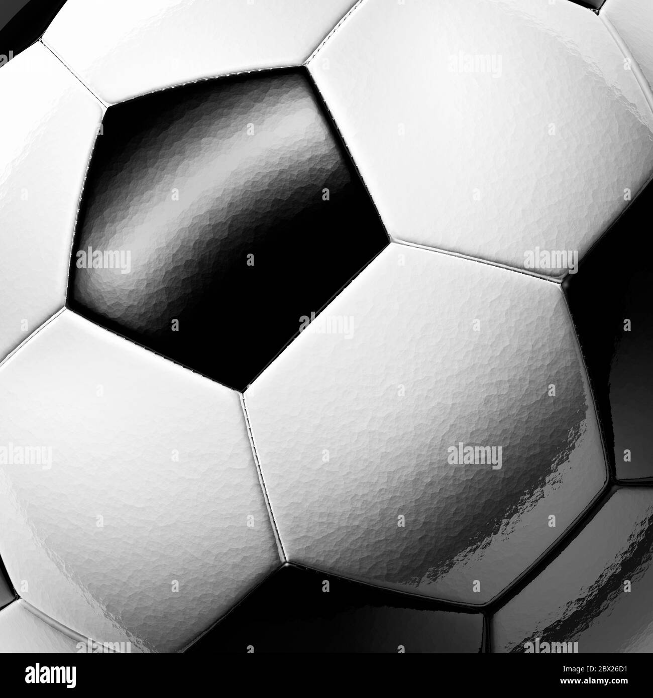 Nahaufnahme des Fußballs. Traditioneller Fußball aus schwarzem und weißem Leder. Studioaufnahme Stockfoto