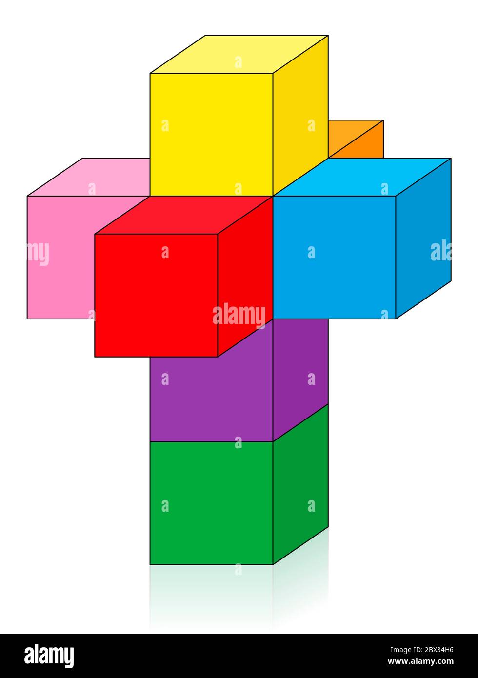 Netz eines Hypercubes, Tesseract oder Octachoron in der 4. Dimension gefaltet, um einen 4D Hypercubus zu erhalten, eine spezielle mathematische und geometrische Ausgabe. Stockfoto