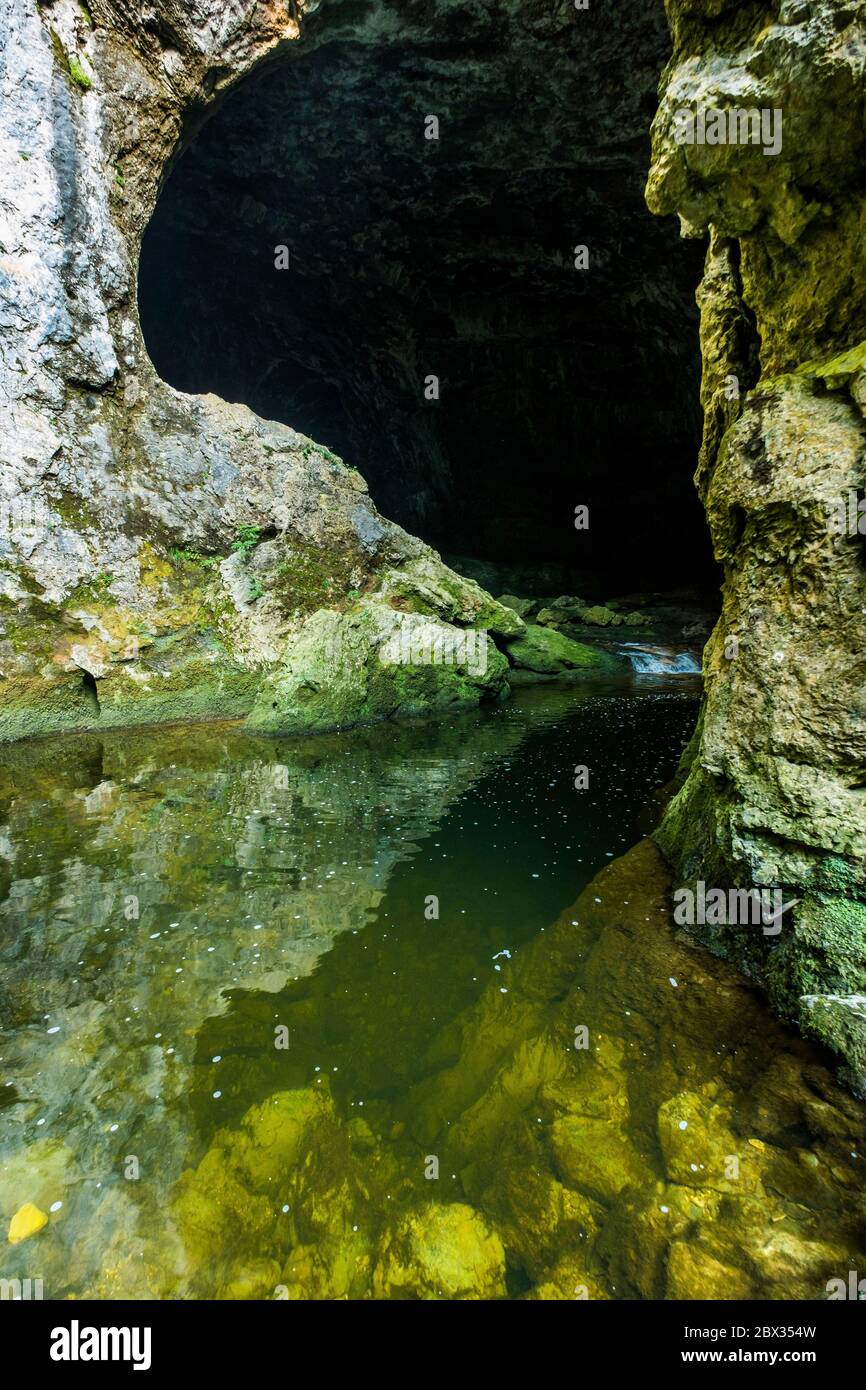 Slowenien, Cerknica, Rakov Skocjan Naturpark, geologische Kuriositäten, Löcher, Bögen, Schluchten und Schluchten, die durch den Einsturz der Kalksteindecken eines unterirdischen Flusses Stockfoto