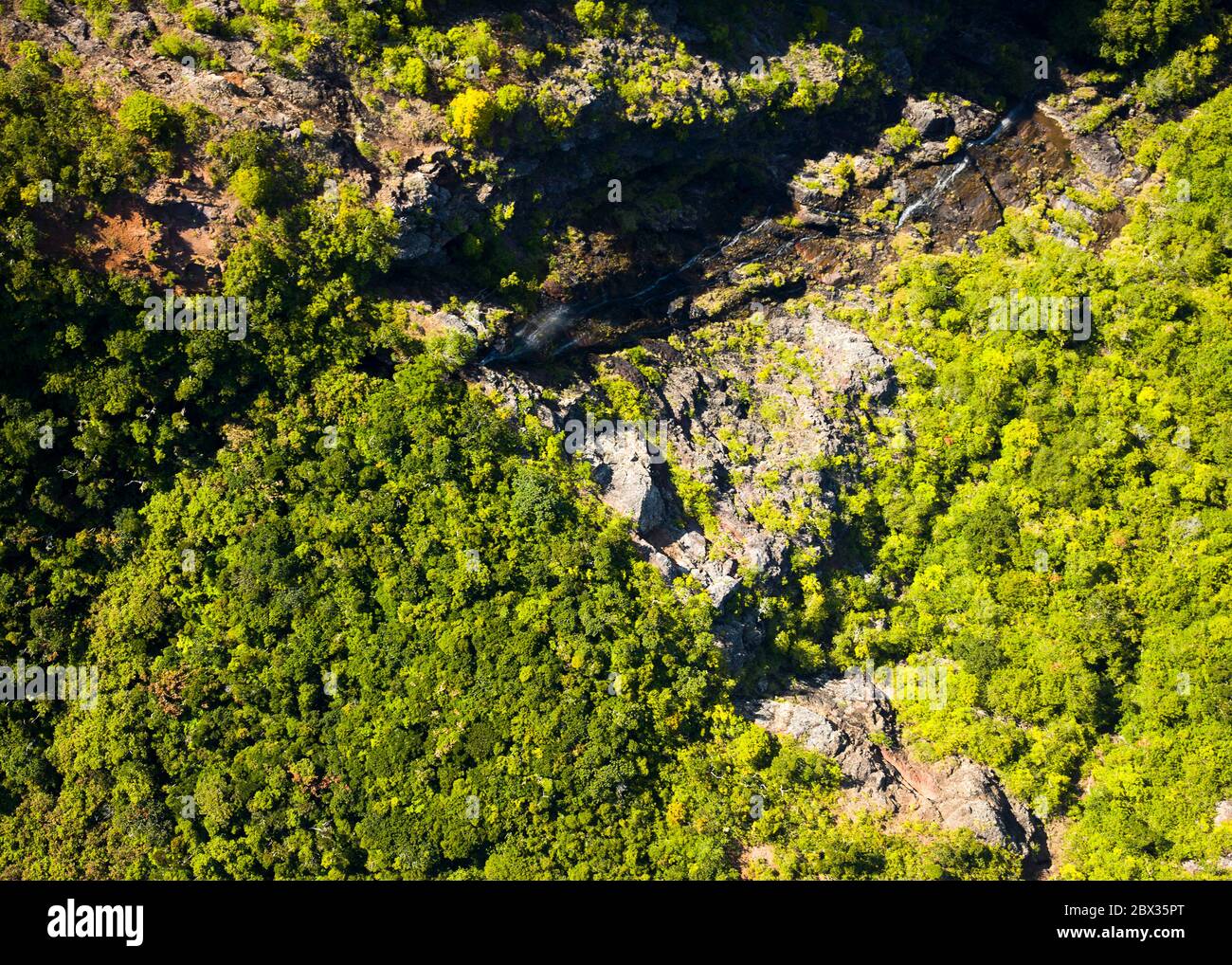 Luftaufnahme des Wasserfalls im Black River Gorge National Park, Mauritius Insel Stockfoto