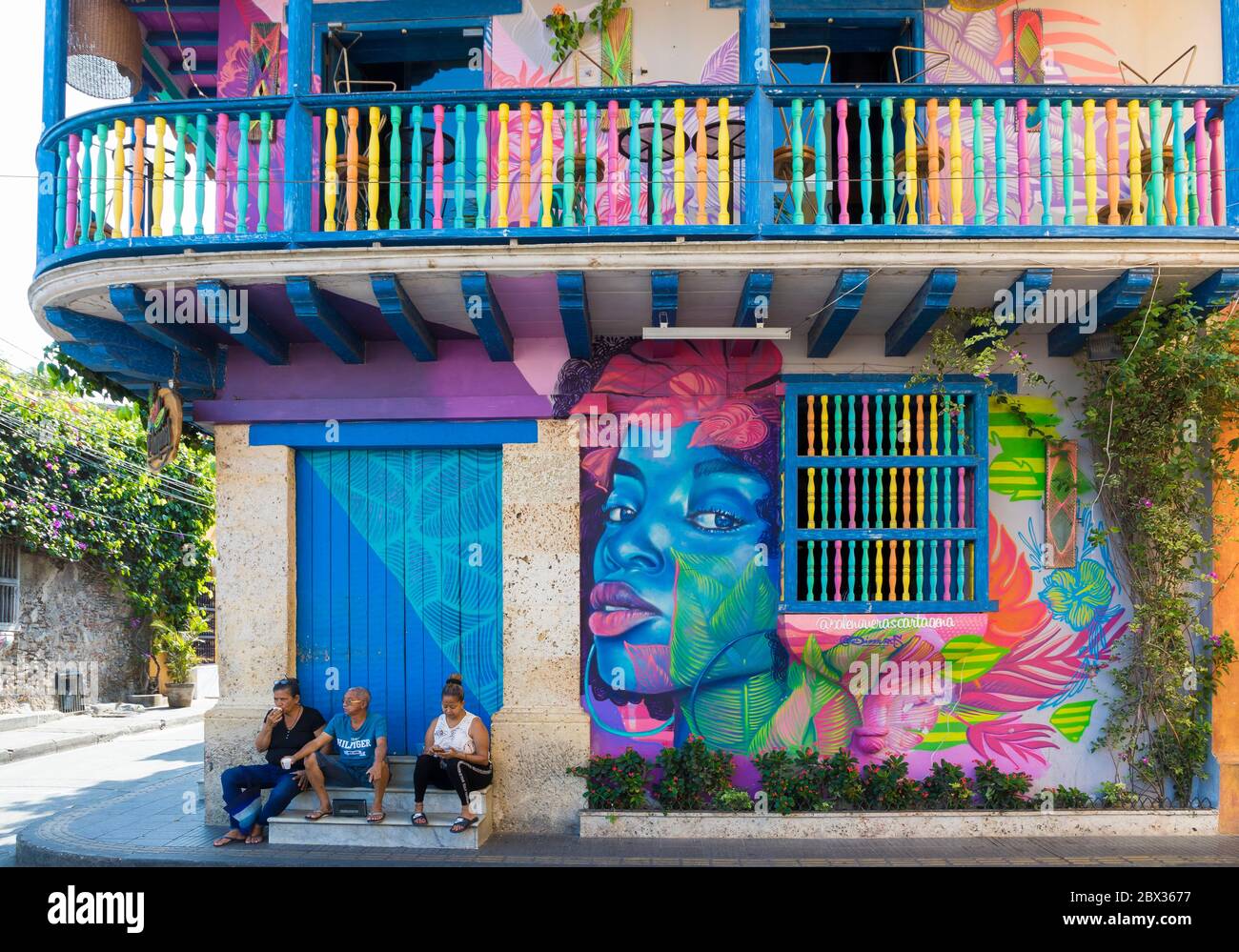 Kolumbien, Bolivar Department, Cartagena de Indias, historisches Zentrum als Weltkulturerbe der UNESCO, Getsemani Bezirk, del Pozo Straße Stockfoto