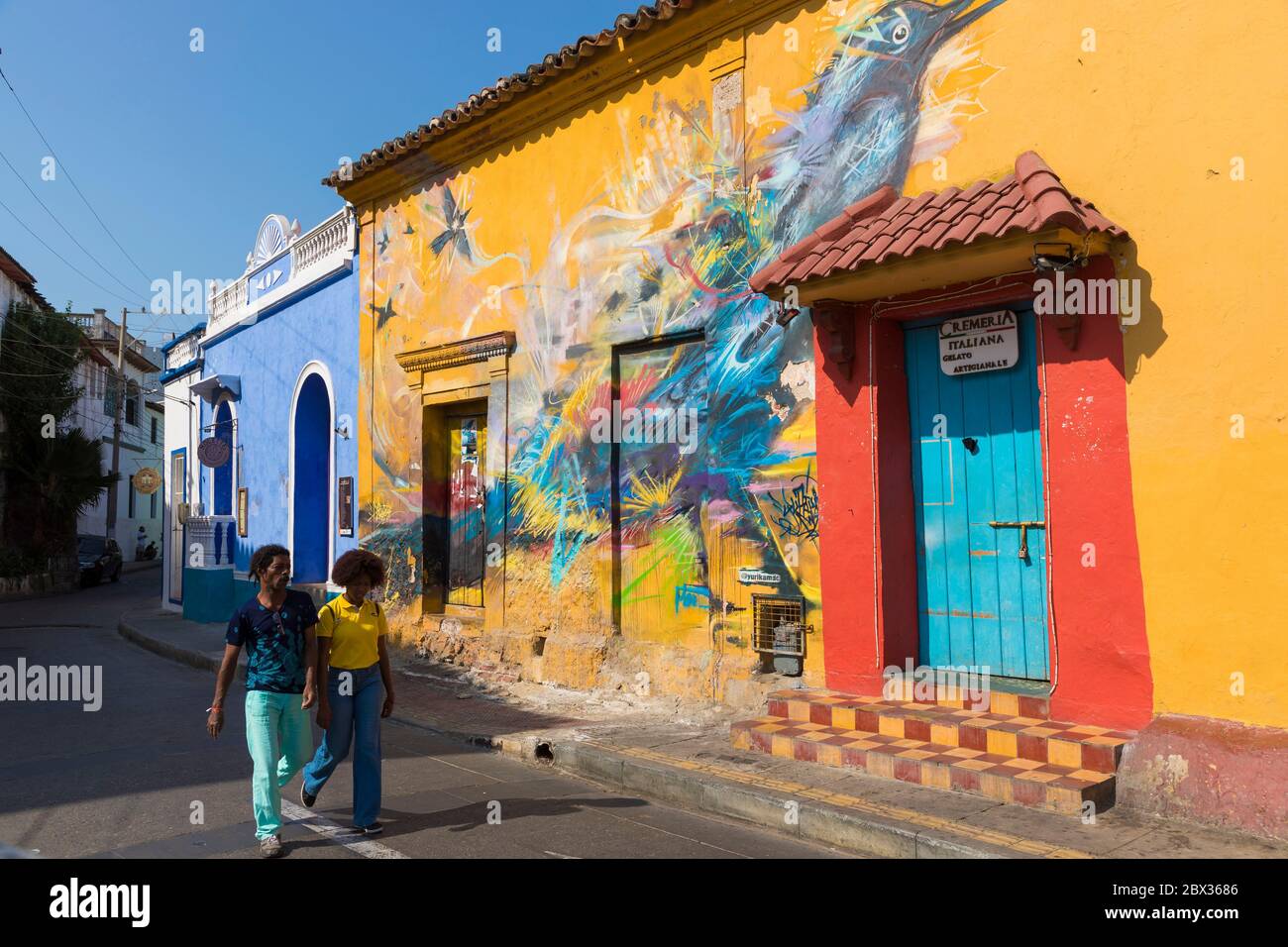 Kolumbien, Bolivar Department, Cartagena de Indias, UNESCO-Weltkulturerbe, Getsemani Viertel, San Antonio Straße Stockfoto