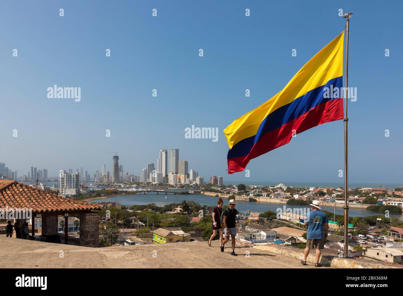 Kolumbien, Bolivar Department, Cartagena de Indias, Espinal District, Cartagena aus dem San Felipe de Barajas Schloss als Weltkulturerbe der UNESCO Stockfoto