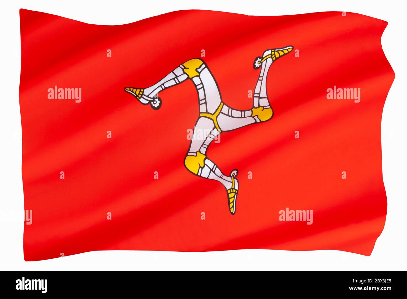 Die Flagge der Isle of man - eine selbstregierende britische Krondependenz, die in der Irischen See zwischen Großbritannien und Irland liegt. Das Symbol für drei Beine Stockfoto