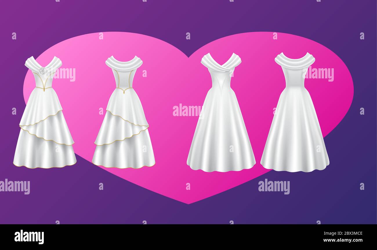 Mock up Illustration von verschiedenen Hochzeitskleid auf abstraktem Hintergrund Stock Vektor