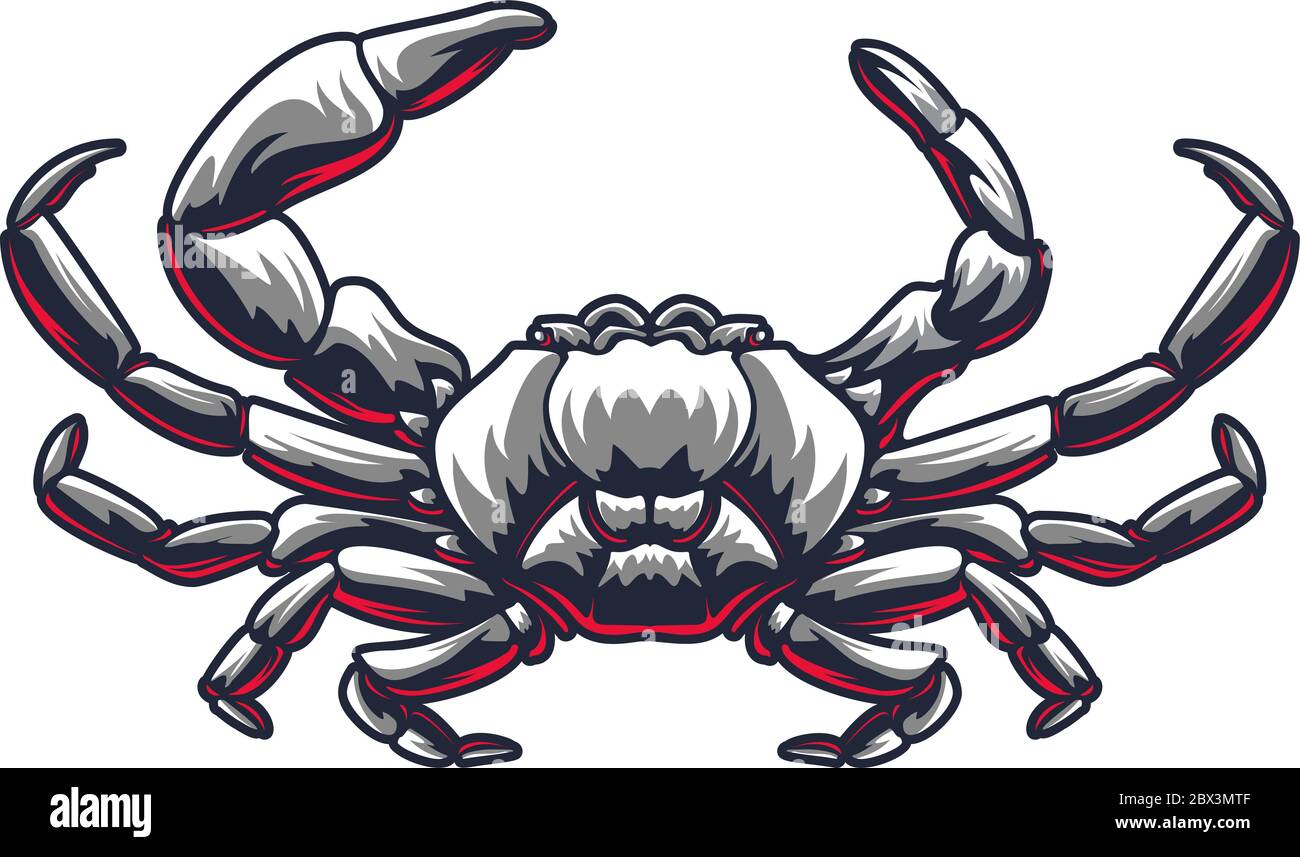 Krabben Meeresfrüchte Restaurant oder Bar Business Firma Logo Vorlage Vektor Maskottchen Silhouette in alten Gravur Illustration Stil Retro Vintage Emblem isolat Stock Vektor