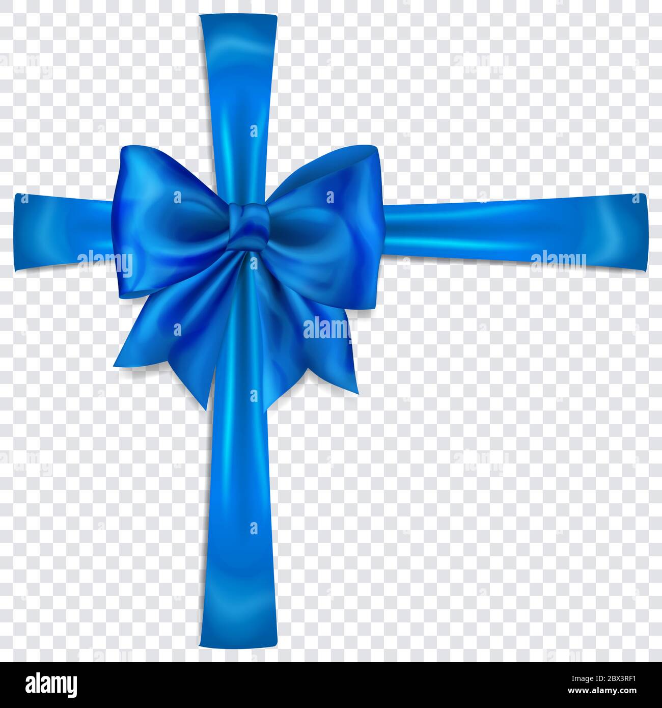 Schöne blaue Schleife mit Kreuz Bänder mit Schatten auf transparentem Hintergrund Stock Vektor