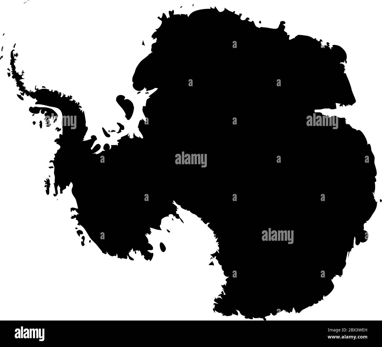 Silhouette Karte der Antarktis. Detaillierte schwarze Vektorgrafik isoliert auf weißem Hintergrund. Stock Vektor