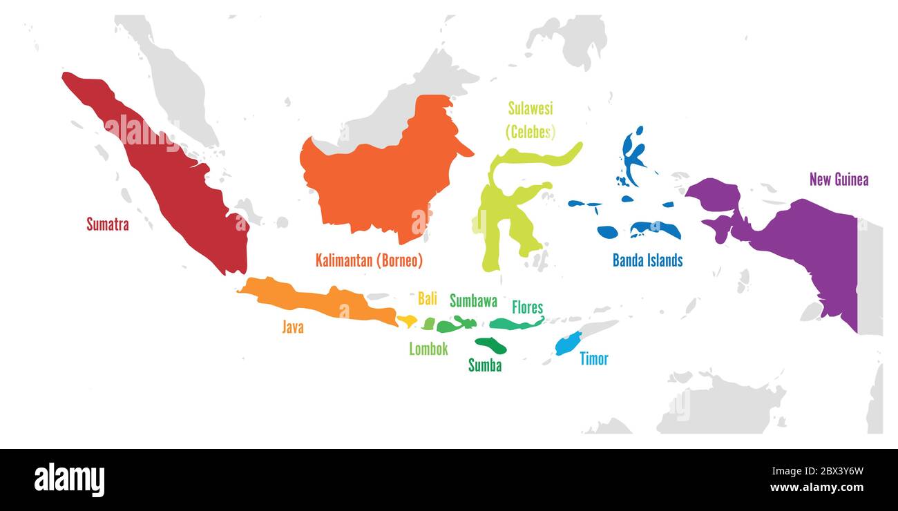 Hauptinseln Indonesiens. Vektorkarte mit Namen. Stock Vektor