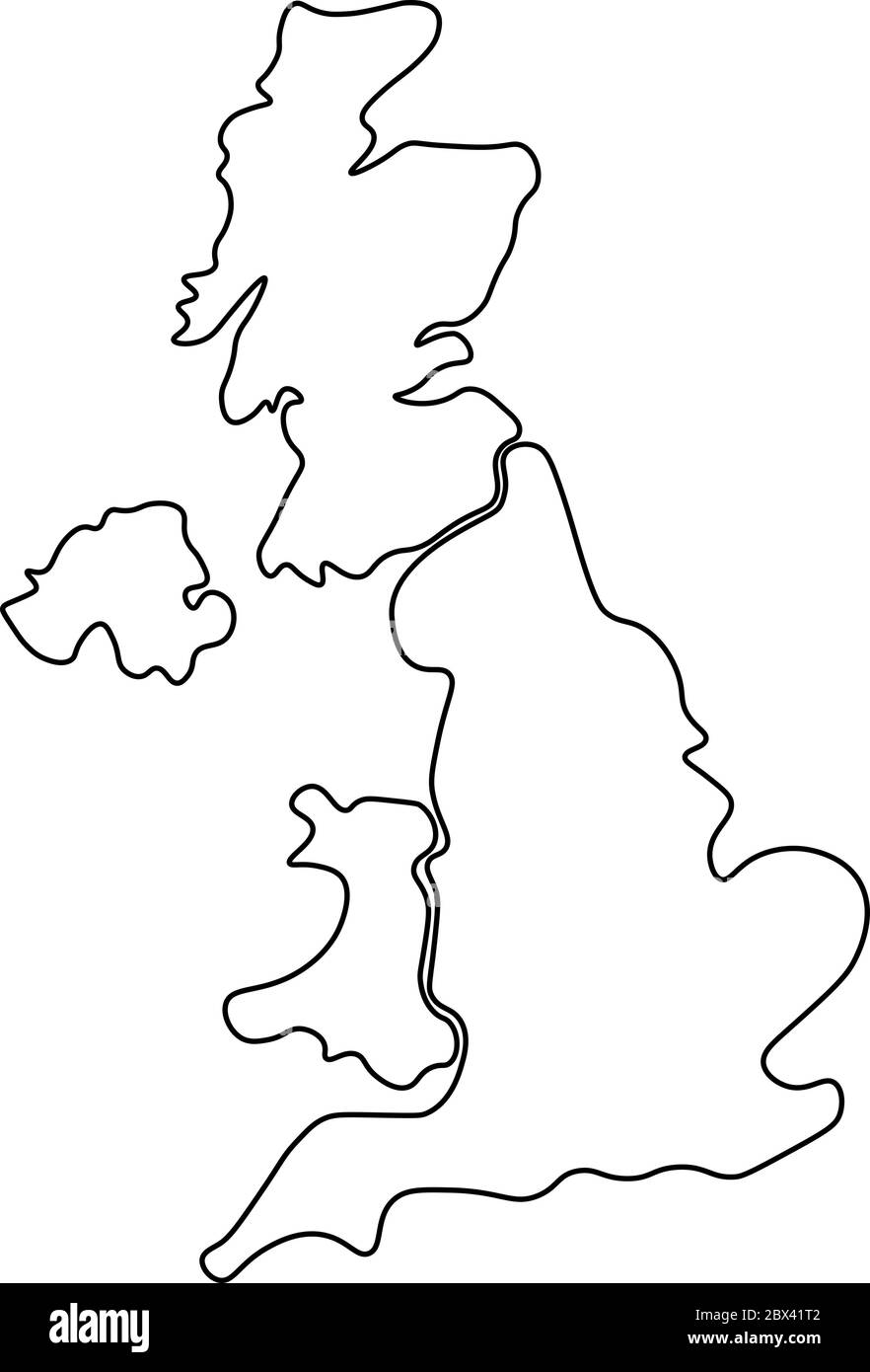 Großbritannien, auch bekannt als Großbritannien, von Großbritannien und Nordirland handgezeichnete leere Karte. Aufgeteilt in vier Länder - England, Wales, Schottland und NI. Einfache flache Vektorgrafik. Stock Vektor