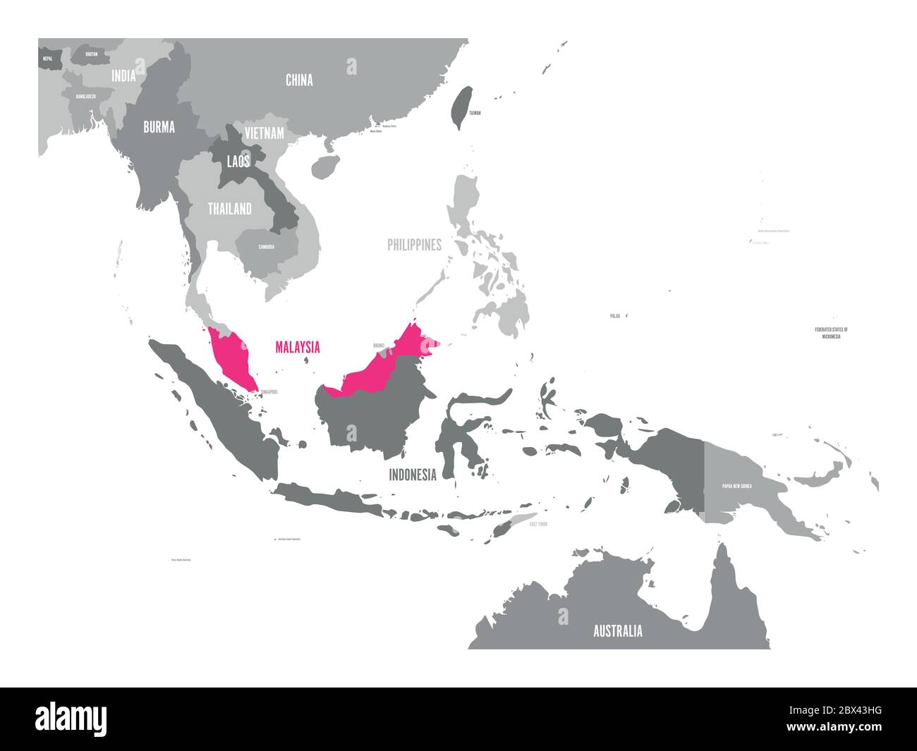 Vektorkarte von Laos. Rosa hervorgehoben in Südostasien Region. Stock Vektor