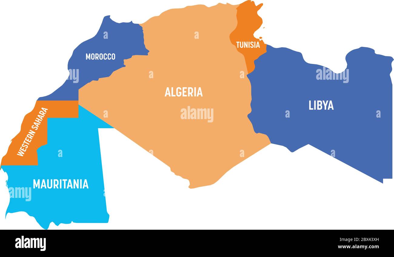 Karte der Maghreb-Länder - Nordwestafrika Staaten. Vektorgrafik Stock