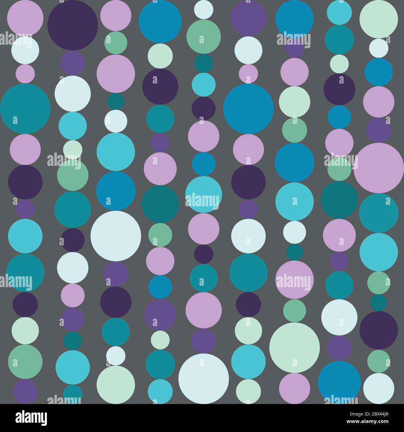 Nahtloser Hintergrund mit Perlen aus Kreisen und Blasen. Schnur mit Kugeln. Vektorgrafik. Grauer Hintergrund mit hellem blauen und violetten Kreis Stock Vektor