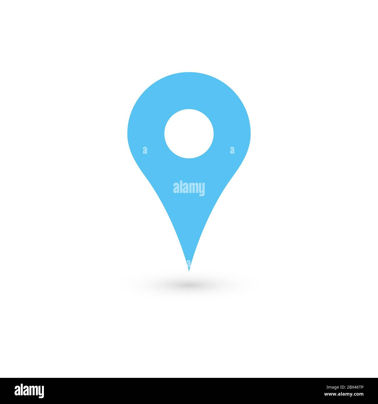 Blauer Kartenzeiger mit abgefallenem Schatten auf weißem Hintergrund. EPS10 Vektorgrafik. Stock Vektor