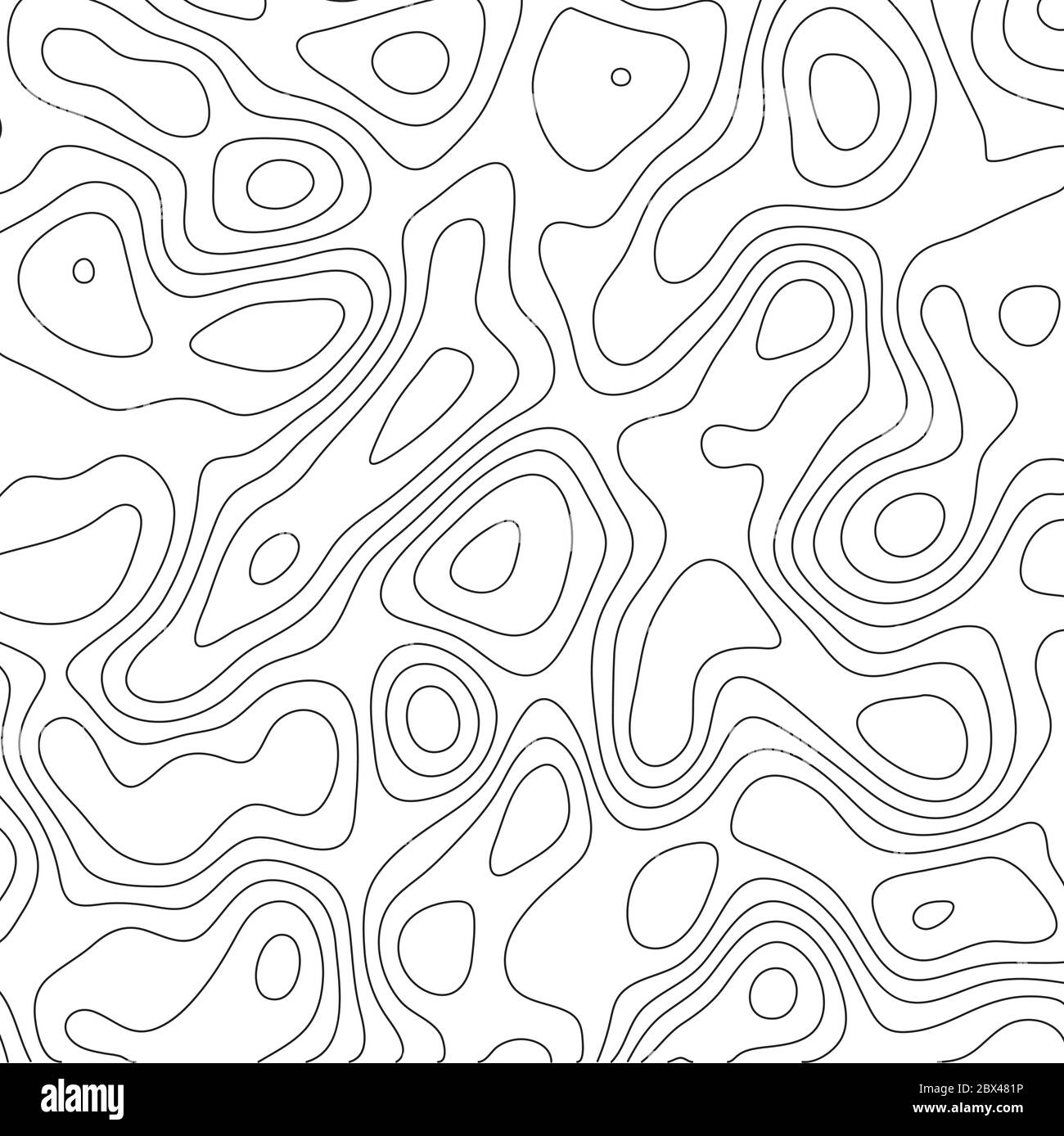 Abstrakte topoghrapische Karte. Dünne schwarze Konturlinien auf weißem Hintergrund. Vektorgrafik. Stock Vektor