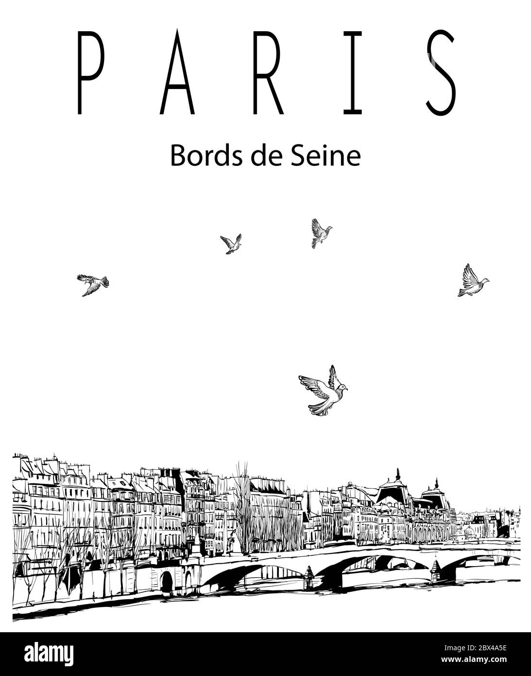 Seine in Paris, Frankreich - Vektorgrafik (ideal zum Bedrucken von Stoff oder Papier, Poster oder Tapeten, Hausdekoration) Stock Vektor