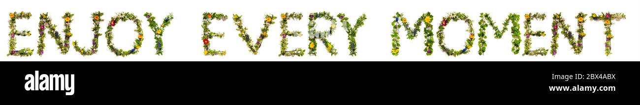 Blumen- Und Blütenbrief Wort Bauen Engjoy Jeden Moment Stockfoto