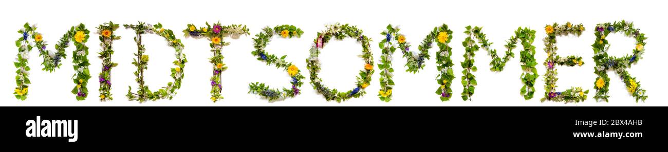 Blumen- Und Blütenbriefbildung Word Midtsommer Bedeutet Mittsommer Stockfoto