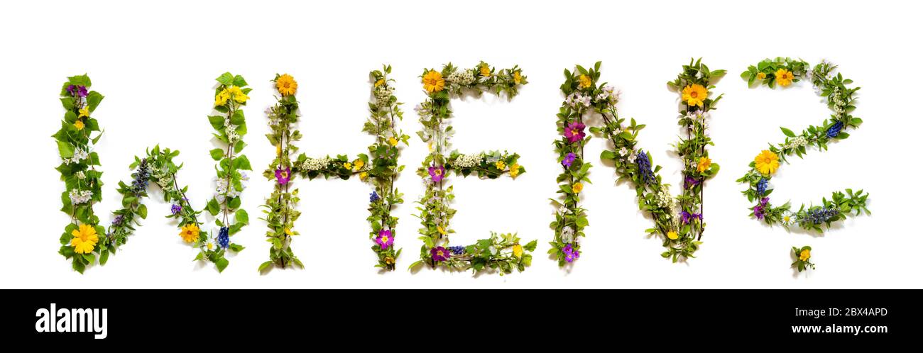 Blumen- Und Blütenbrief Wort Bauen Wann Stockfoto