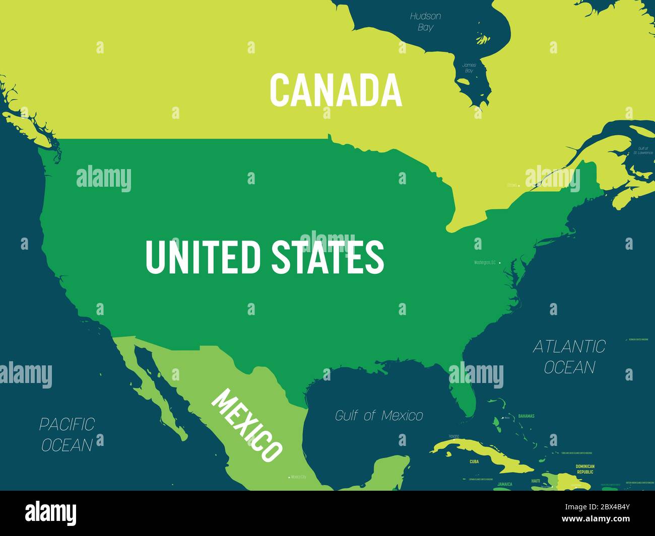 Usa Karte Gruntone Auf Dunklem Hintergrund Hohe Detaillierte Politische Karte Vereinigten Staaten Von Amerika Und Nachbarlander Mit Land Hauptstadt Meer Und Meer Namen Kennzeichnung Stock Vektorgrafik Alamy