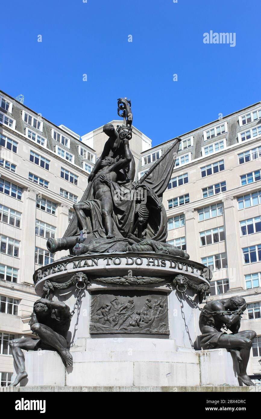 Nelson Monument, Exchange Fahnen, Liverpool, UK Stockfoto