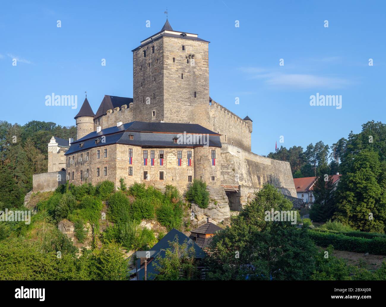 Morgenansicht der mittelalterlichen Burg Kost in der Böhmischen Paradies Region, Tschechische republik. Stockfoto