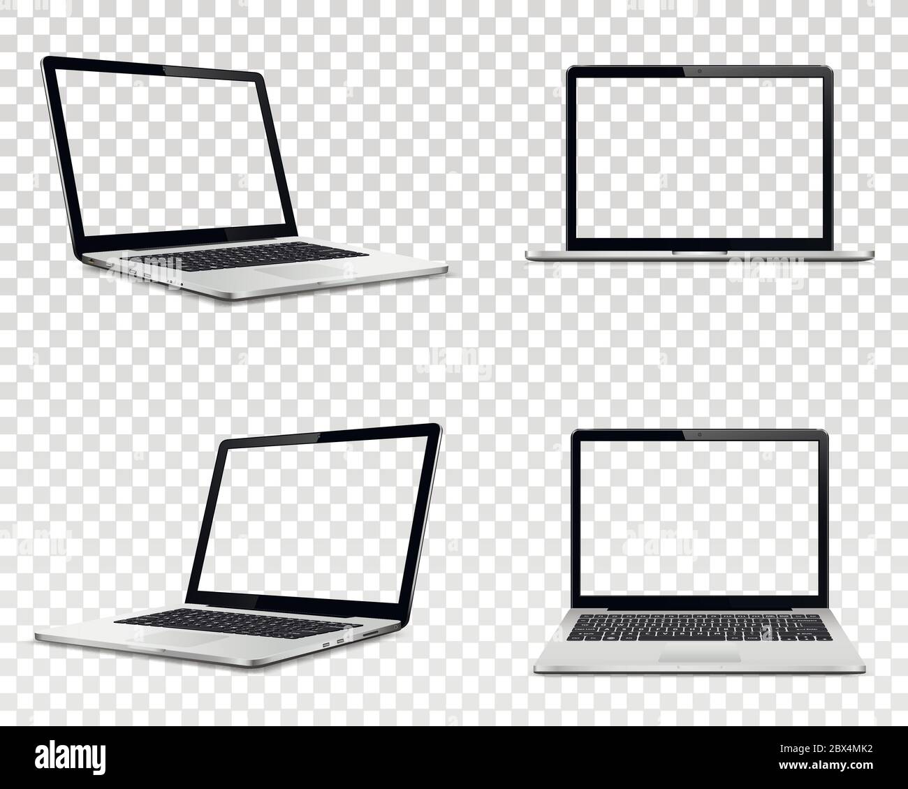 Der Laptop mit transparenten Bildschirm. Perspektive, Ansicht von vorne. Auf transparentem Hintergrund isoliert. Vector Illustration EPS 10. Stock Vektor