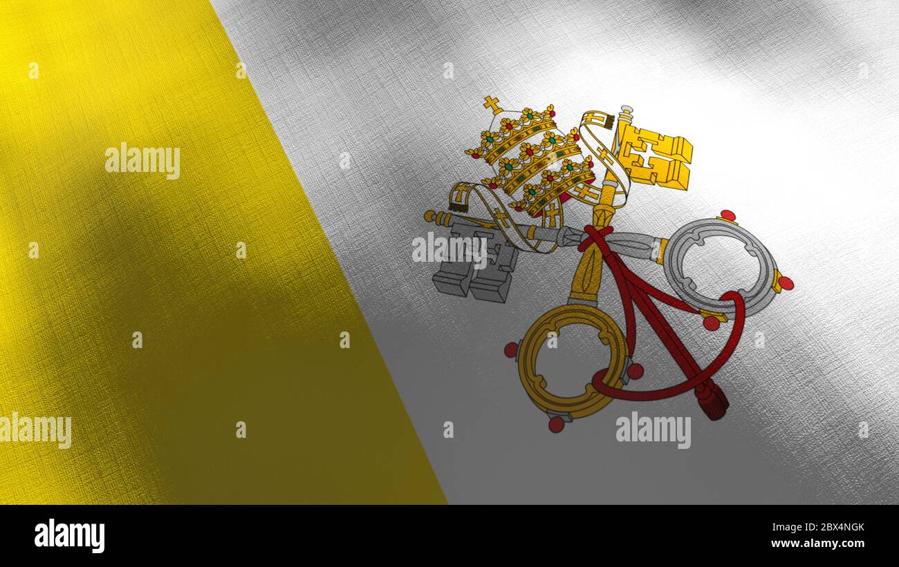 Vaticano winkende Flagge. Nahtlose CGI-Animation detailreiche Stofftextur in Kinozeitlupe. Patriotischer 3d Hintergrund des Ländersymbols oder der Gov Stockfoto