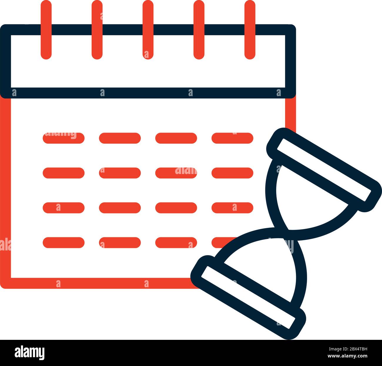 Kalenderplaner und Sanduhr-Symbol auf weißem Hintergrund, halbe Linie Halbfarbstil, Vektorgrafik Stock Vektor