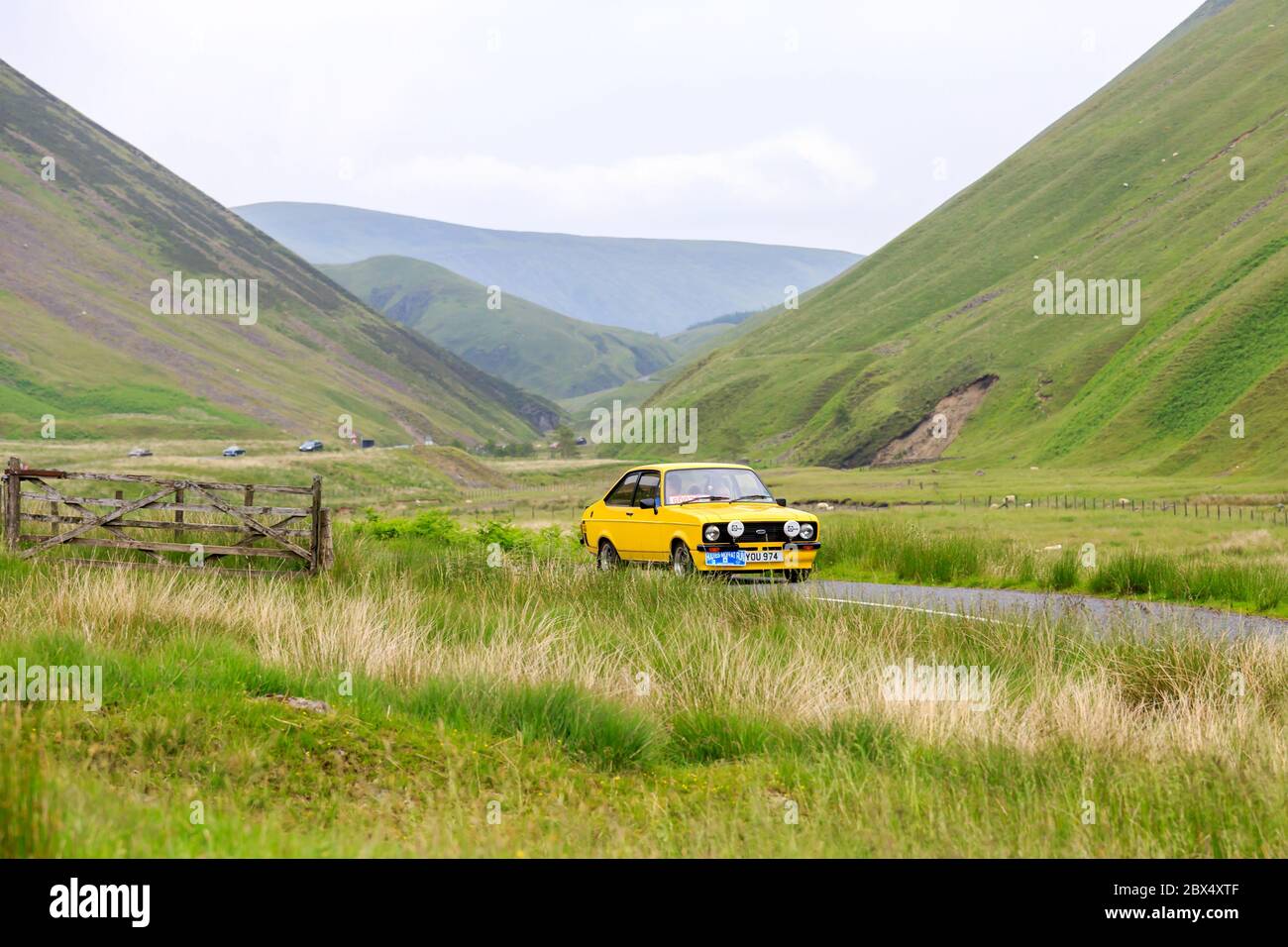 MOFFAT, SCHOTTLAND - 29. JUNI 2019: 1982 Ford Escort MK2 1600 Sportwagen in einer Oldtimer-Rallye auf dem Weg nach Moffat, Dumfries und Gallow Stockfoto