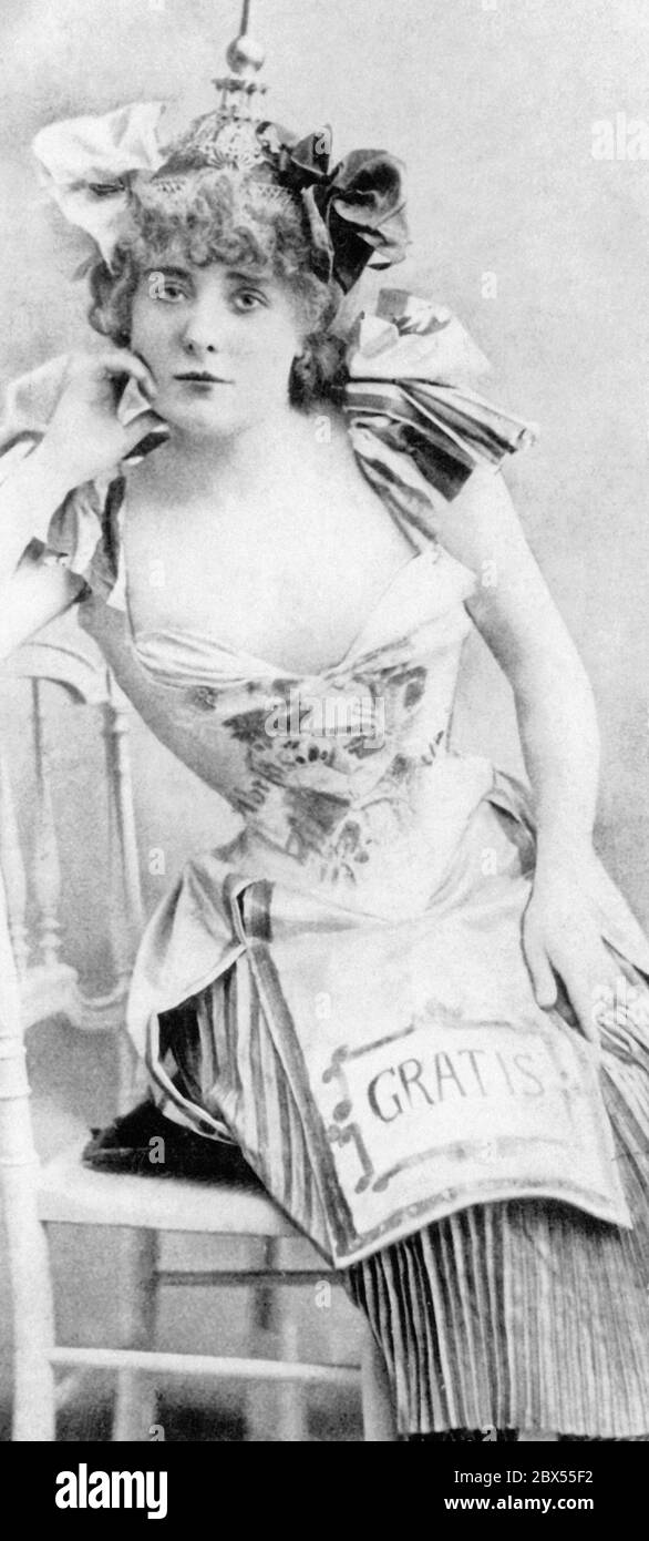 Wespe Taille war das Ideal der Schönheit um 1890. In vielen Fällen war Hilfe von außen nötig, um das Kleidungsstück anzuziehen, bis die Frau fast den Atem verlor. Das erklärt wahrscheinlich die häufigen Ohnmachtsanfälle. Stockfoto