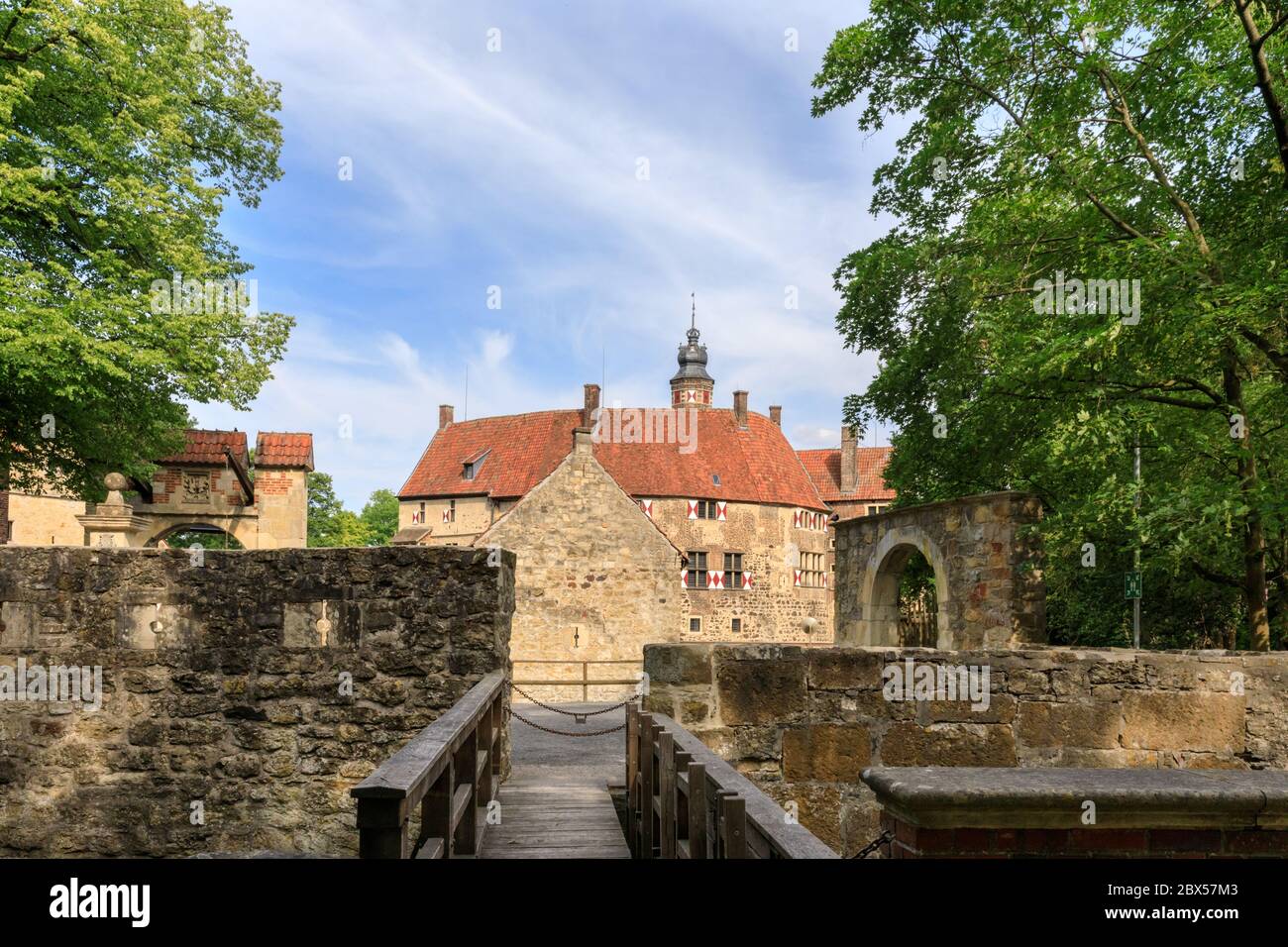 Vischering Burg außen, Burg Vischering, Wasserburg im Münsterland, Lüdinghausen, NRW, Deutschland Stockfoto