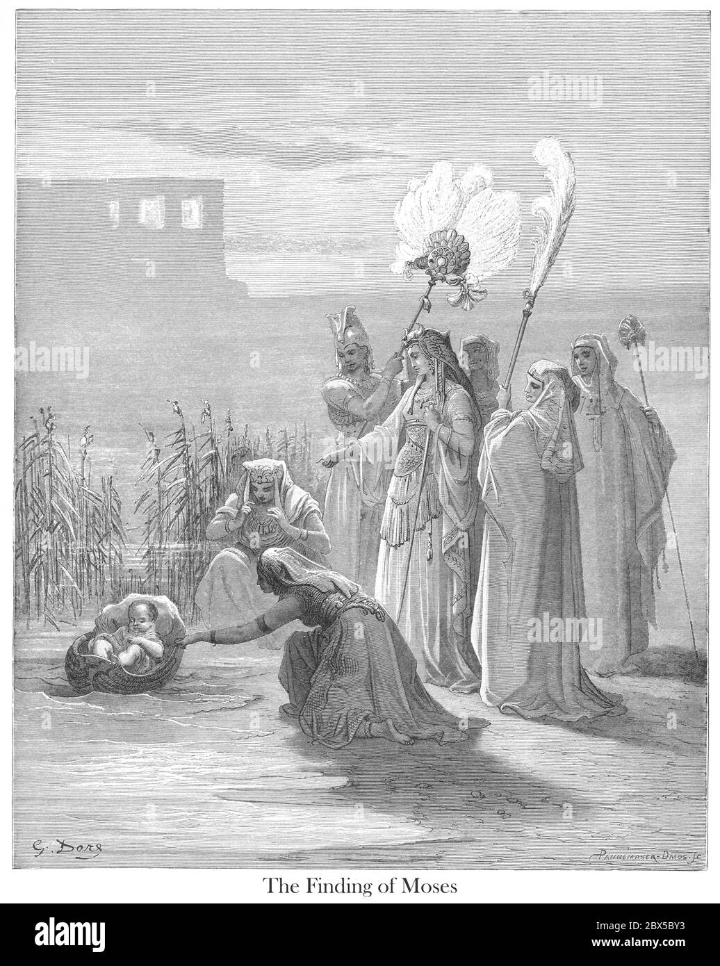 Die Entdeckung des Mose 2. Mose 2:6 aus dem Buch 'Bibelgalerie' illustriert von Gustave Dore mit Erinnerungen von Doré und beschreibende Buchpresse von Talbot W. Chambers D.D. Herausgegeben von Cassell & Company Limited in London und gleichzeitig von Mame in Tours, Frankreich im Jahr 1866 Stockfoto