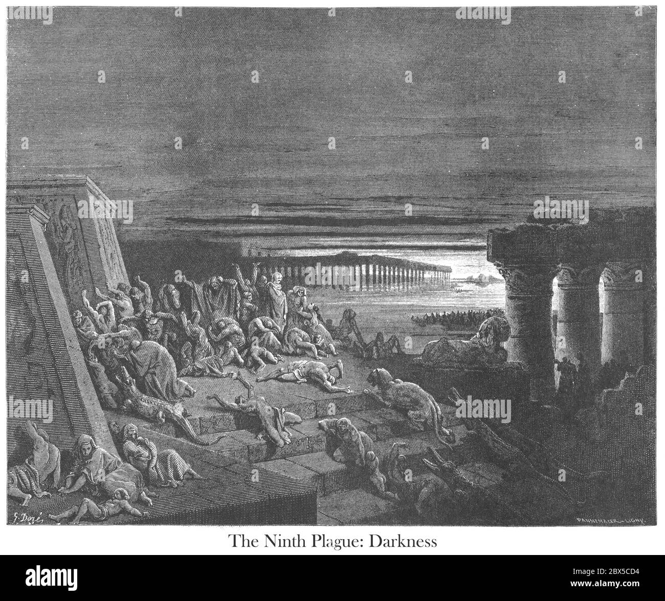 Die Neunte Pest: Dunkelheit Exodus 10:22 aus dem Buch 'Bible Gallery' illustriert von Gustave Dore mit Erinnerungen an Doré und beschreibende Buchpresse von Talbot W. Chambers D.D. Herausgegeben von Cassell & Company Limited in London und gleichzeitig von Mame in Tours, Frankreich im Jahr 1866 Stockfoto
