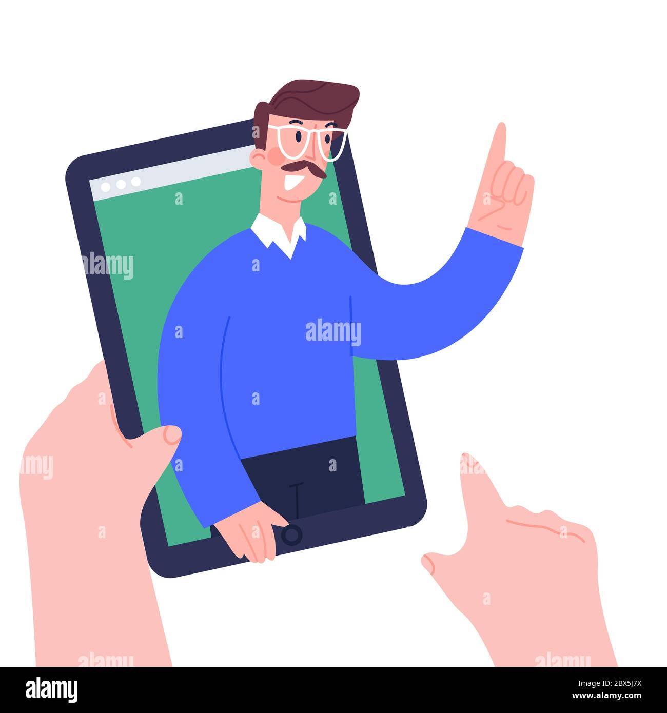 Kind Hände Holing digitalen Tablet-pc für Fernunterricht, Videokurs, Web-Seminar, Internet-Klasse, persönliche Lehrer Service.Online-Bildung für Stock Vektor