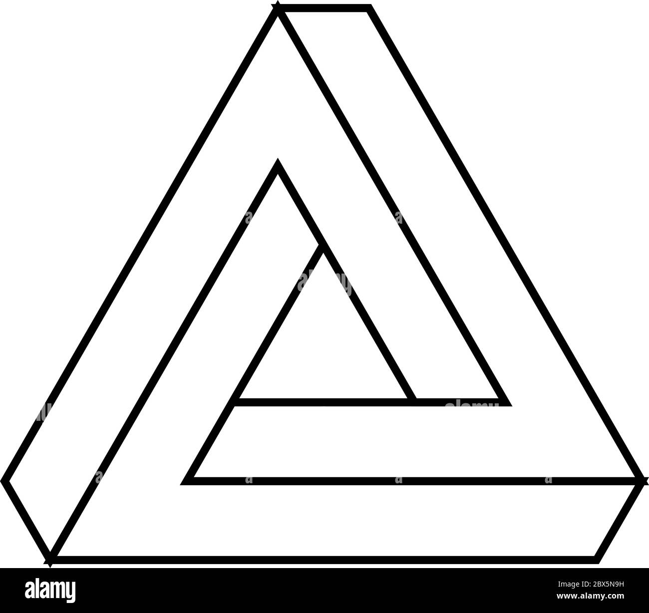 Dreieckssymbol Penrose. Geometrische 3D Objekt optische Illusion. Schwarze Kontur Vektor Illustration. Stock Vektor