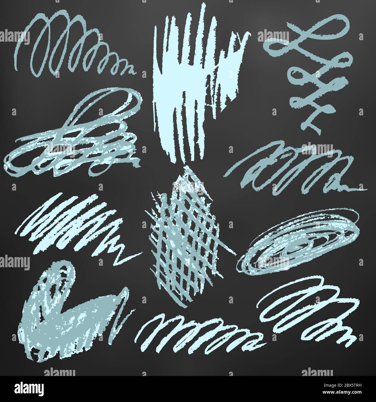 Niedliche Kinderzeichnung. Farbige Wachsmalstifte auf schwarzem Hintergrund. Kritzeln, Skizze, Umriss. Scribble Stock Vektor