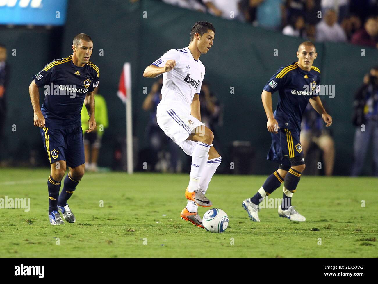 Cristiano Ronaldo in Aktion für Real Madrid in einem fußballfreundlichen Mach gegen Los Angeles Galaxy im Rose Bowl, Pasadena, Kalifornien. August 2010 Stockfoto