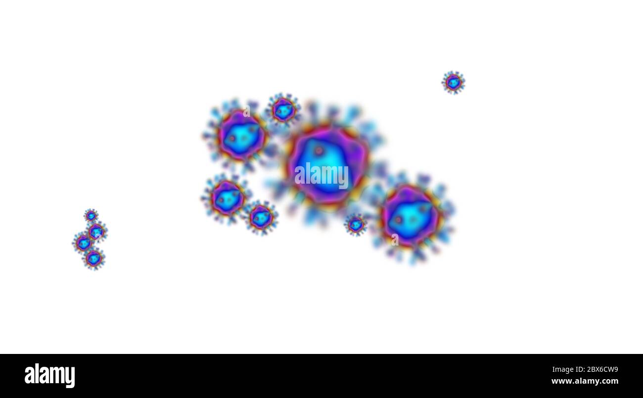 2019 NCoV-Corona Virus Zellausbruch und Coronaviren Influenza roter Hintergrund Konzept gefährliche Grippe Schuss Pandemie medizinisches Gesundheitsrisiko mit Krankheit. Stockfoto