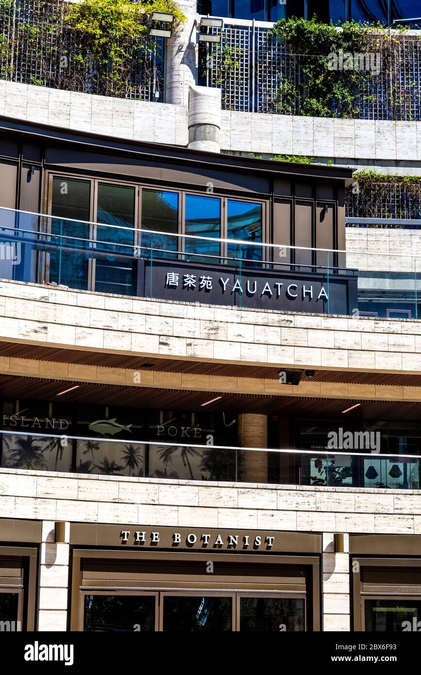 Außenansicht des Yauatcha Restaurants in Broadgate Circle, Liverpool Street, London, Großbritannien Stockfoto