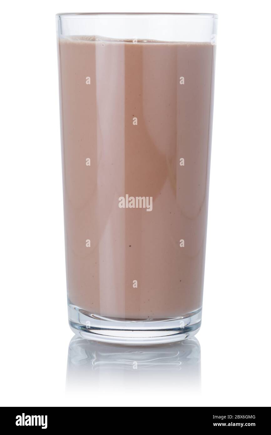 Frischer Schokolade Milchshake Milchshake Glas auf weißem Hintergrund isoliert Stockfoto